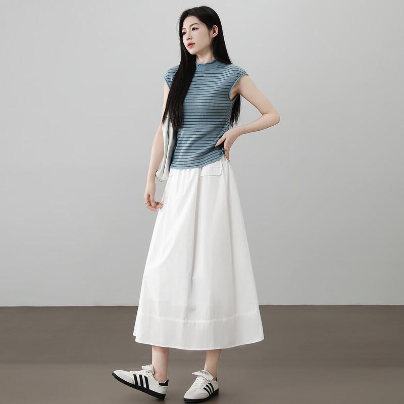 Demana 100% Cotton Summer Elegant Shirred Waist A-line Midi Skirt