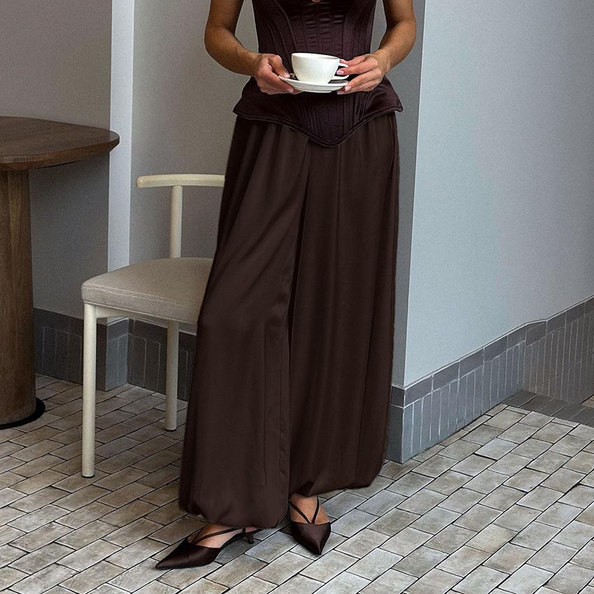 

New Autumn And Winter Street Style Trendy Satin Lantern Pants For Women With A Stylish Design Loose Fit Versatile For Commuting L коричневий