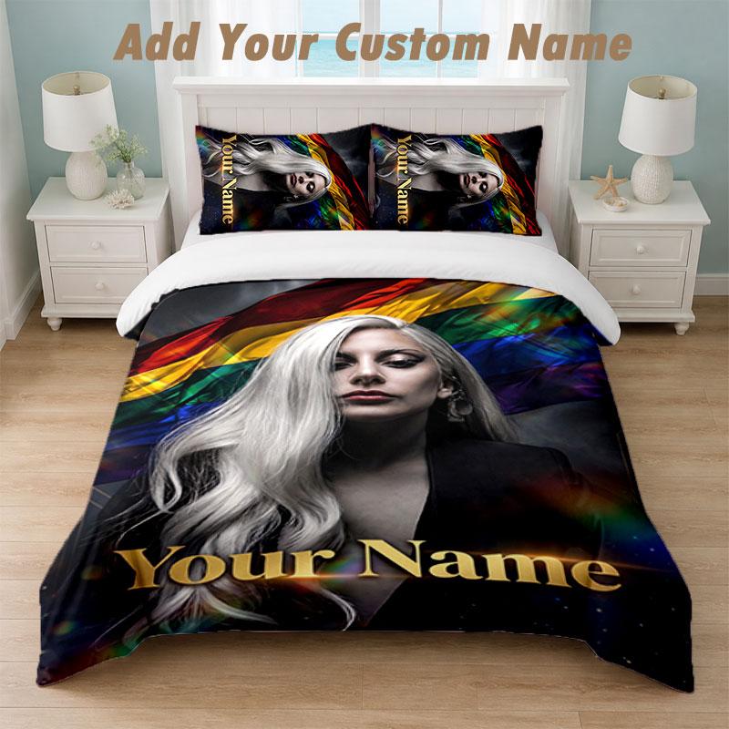 Bedding Set 1 Duvet Cover 2 Pillowcases Lady Gaga Print Soft Bed Linen Bedroom Decor