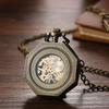 Antique Mechanical Pocket Watch with Hand-Wound Skeleton: Octagonal Roman Analogue Pocket Watch with Retro Pendant and Brown Chain - Perfect Gift for