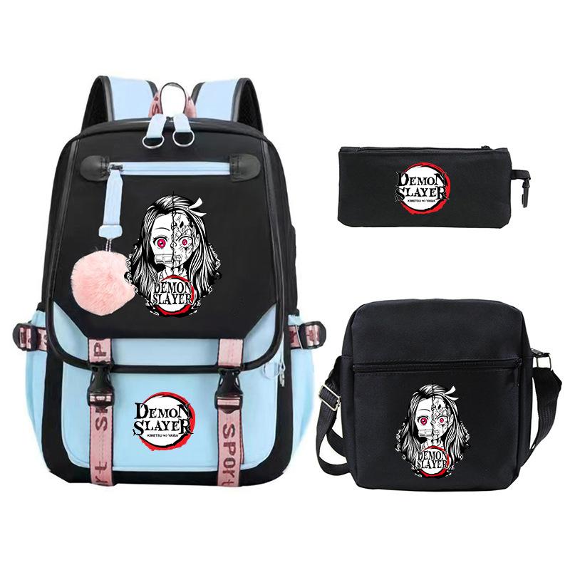 Riman peripheral printing fashion backpack cross-border campus primary and secondary school students schoolbag shoulder bag pencil bag three-piece set