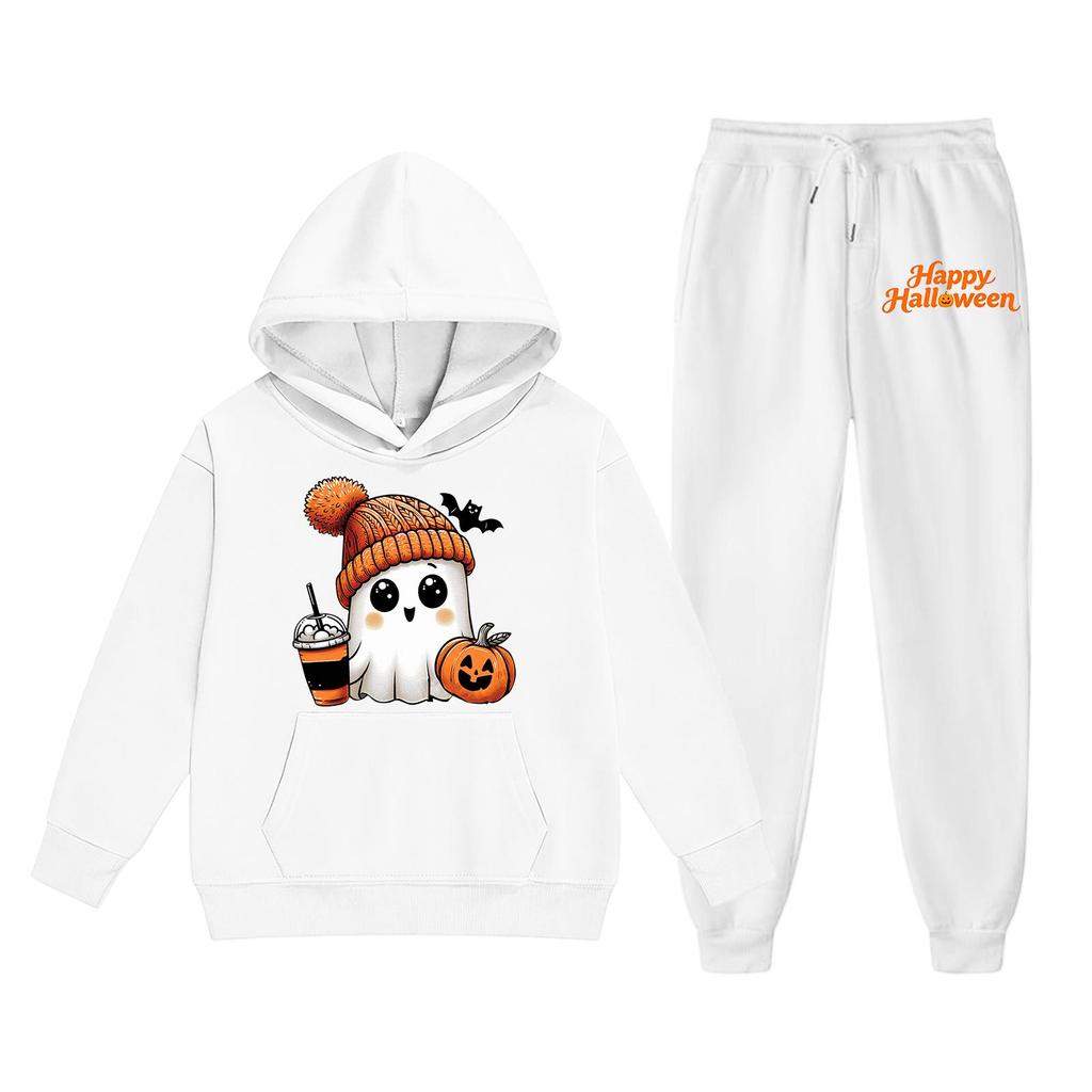 Kids Halloween Hoodie and Pants Set Long Sleeve Pullover with Fun Print Casual Outfit for Boys Girls