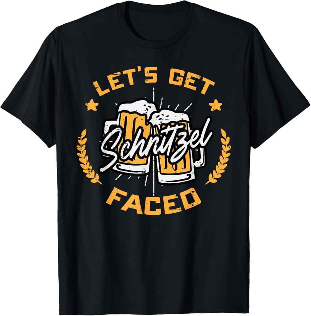 Lets Get Schnitzel Faced Oktoberfest Funny Costume Unisex Unisex Tshirt Unisex Summer Streetwear Tops Customizable Camisas