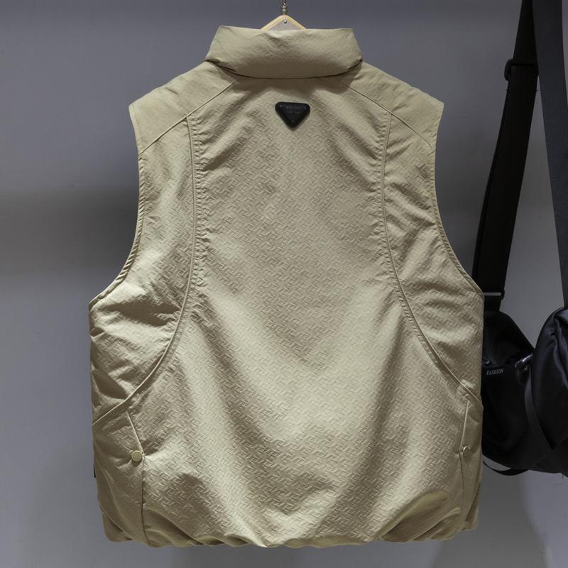 Men Plus‑Size 50% White Duck Down Vest, Embossed Fabric Stand Collar Sleeveless Puffer Gilet Winter Loose Fit Outerwear