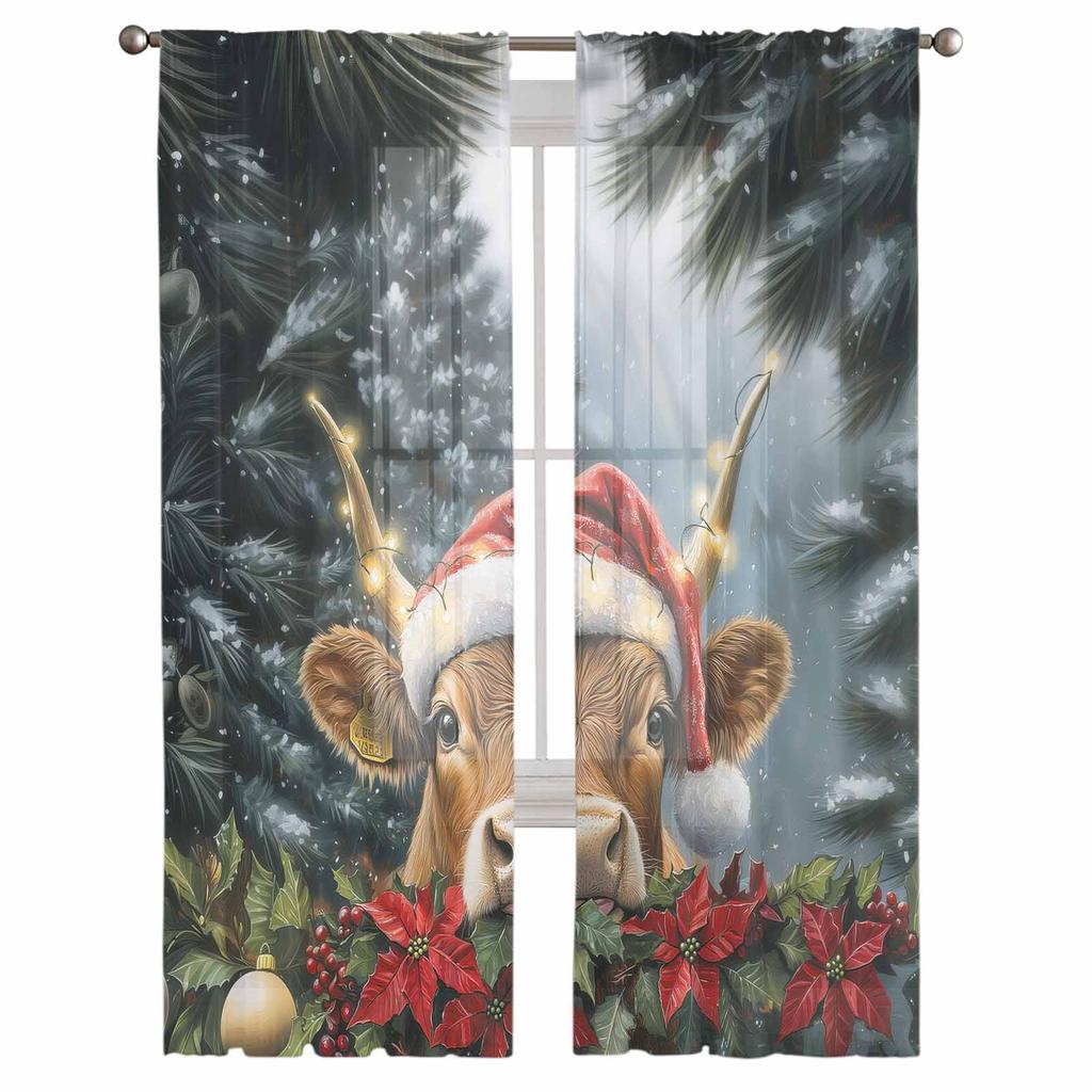 Weihnachten Aquarell Weihnachtsstern Vorhänge Für Wohnzimmer Schlafzimmer Heimdekoration Fenster Voile Tüll Vorhang Drapierungen