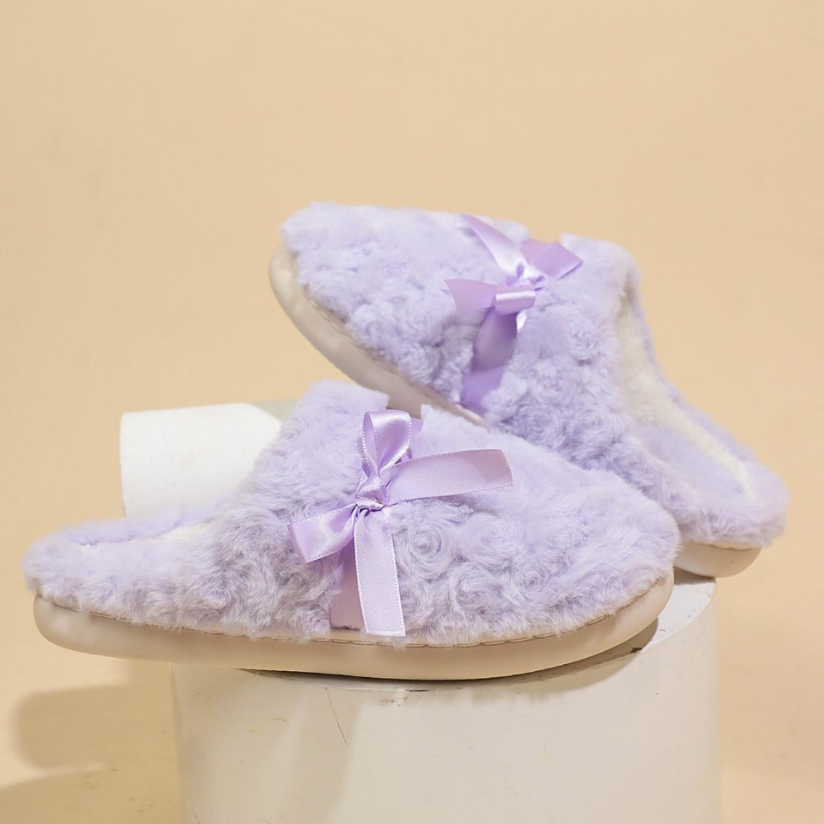 

Rose fleece bow fluffy slippers versatile home warm cotton mop winter thickened cotton slippers 42-43 фіолетовий