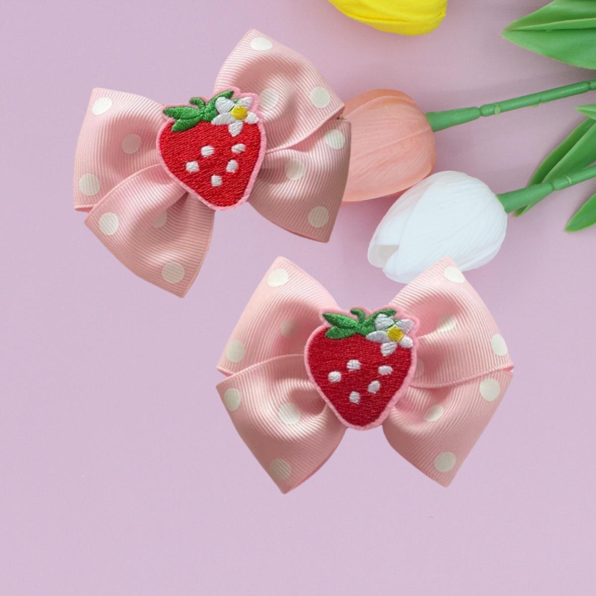 Cute Strawberry  Polka Dot Bow Hair Clips for Kids – Sweet Princess Double Hair Accessories