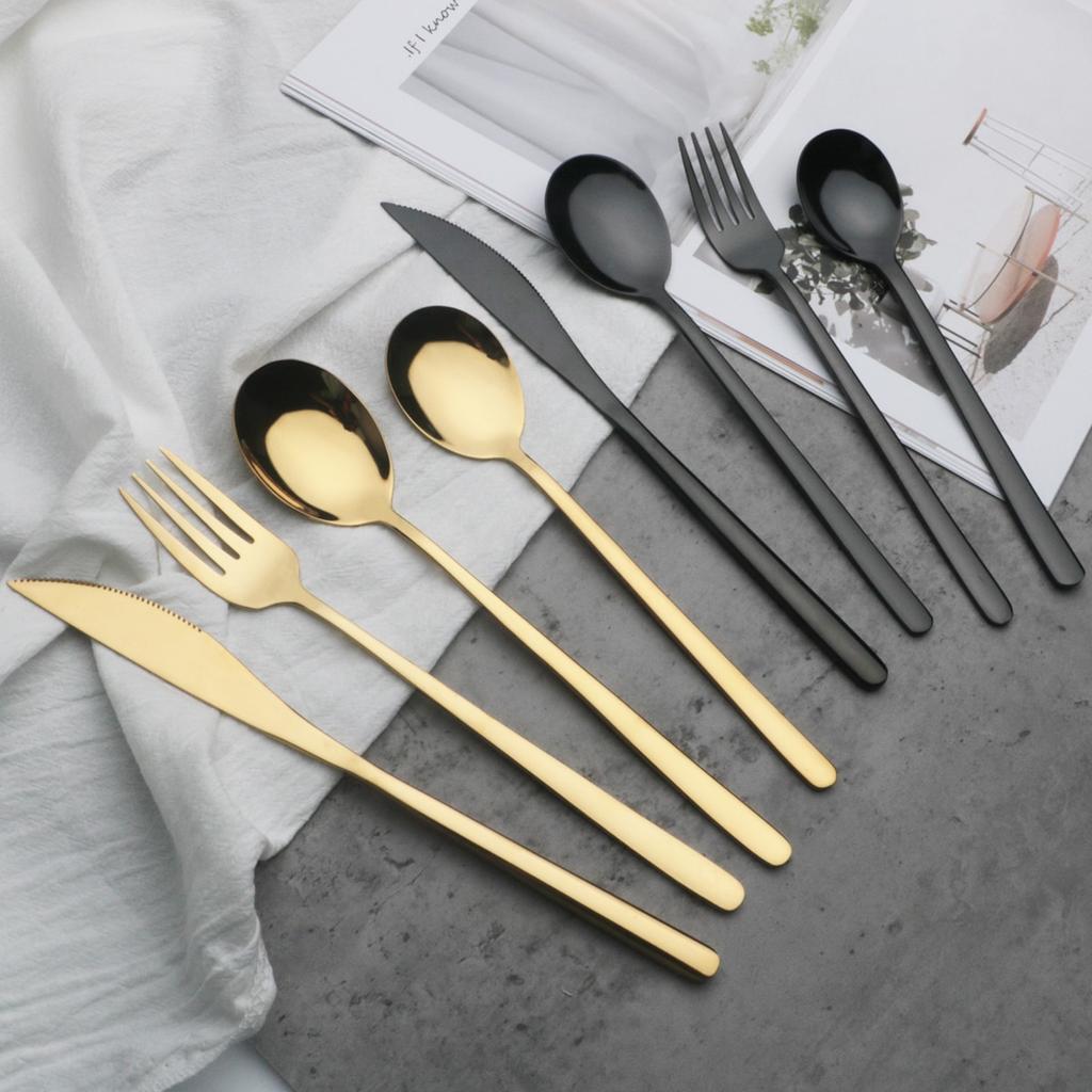 4Pcs/Set Knife Fork Spoon Dinnerware Cutlery Set 304 Stainless Steel Tableware Flatware Set Black Gold Set Kitchen Dining Silverware Set
