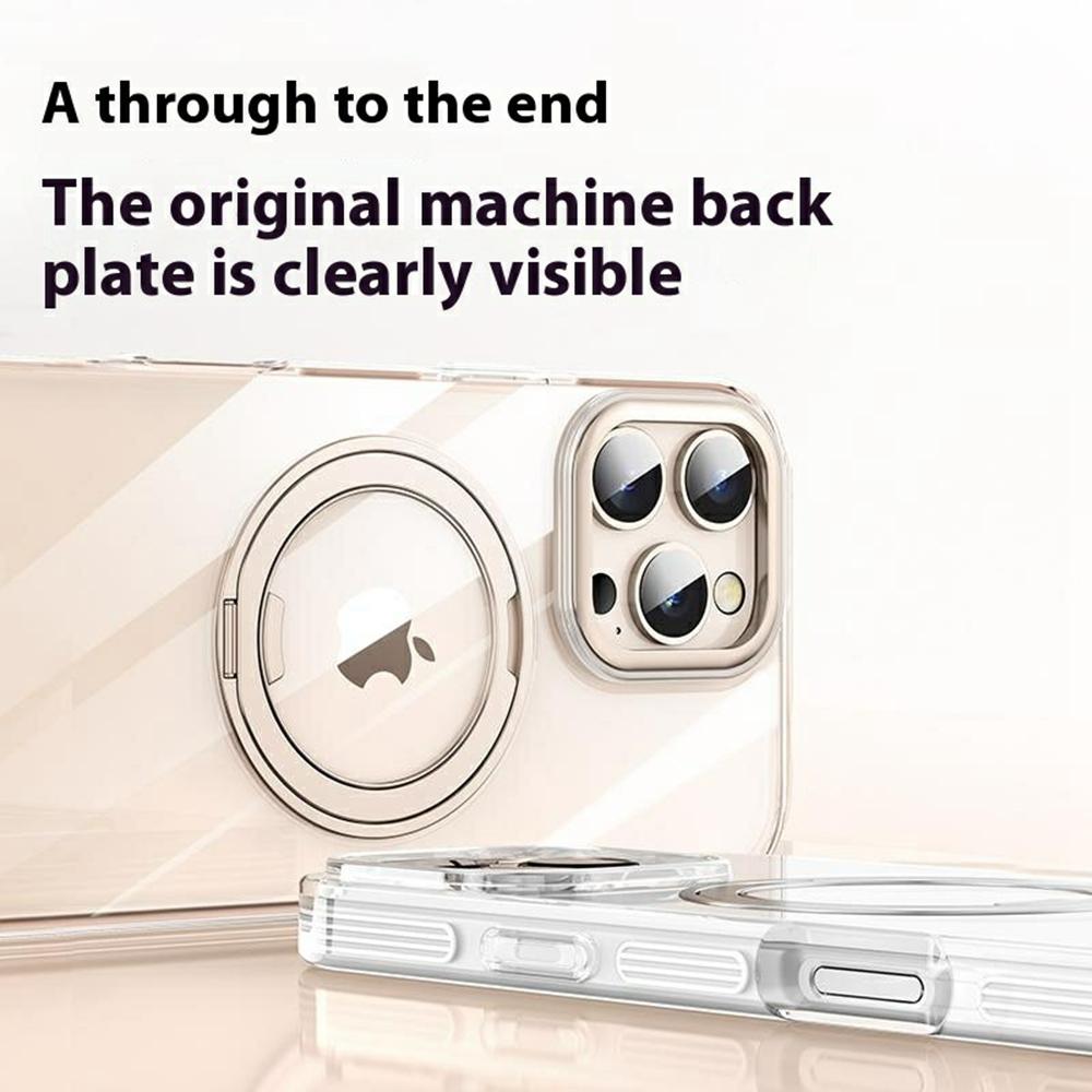 For iPhone 16 Pro Max Case Compatible with MagSafe Gear Fulcrum Kickstand Electroplating Lens Frame PC+TPU Phone Cover