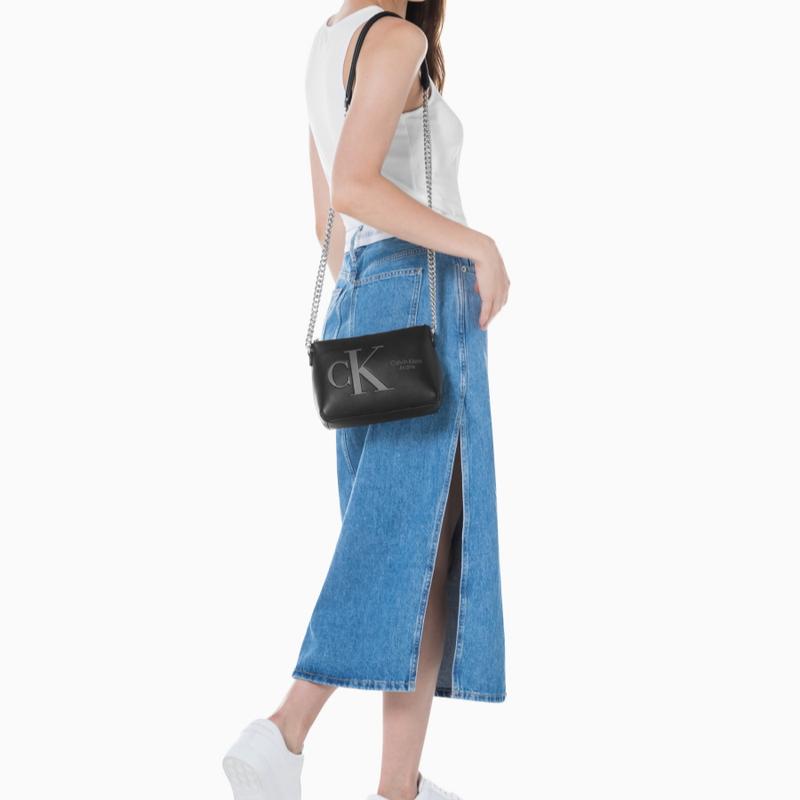 Calvin Klein Brand Logo Zipper Closure Synthetic Material Shoulder Crossbody Bag Women's Black