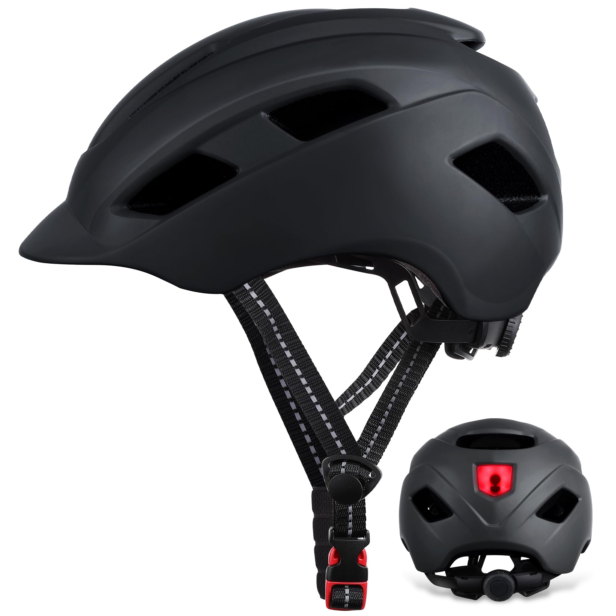 

LAMONKE Велосипедный шлем для Высоко с LED Регулируемый Удар Подбородок для Города и Лошади Включает Сумку для Хранения Взрослые, Дышащий, Сверхлегкий, чёрный