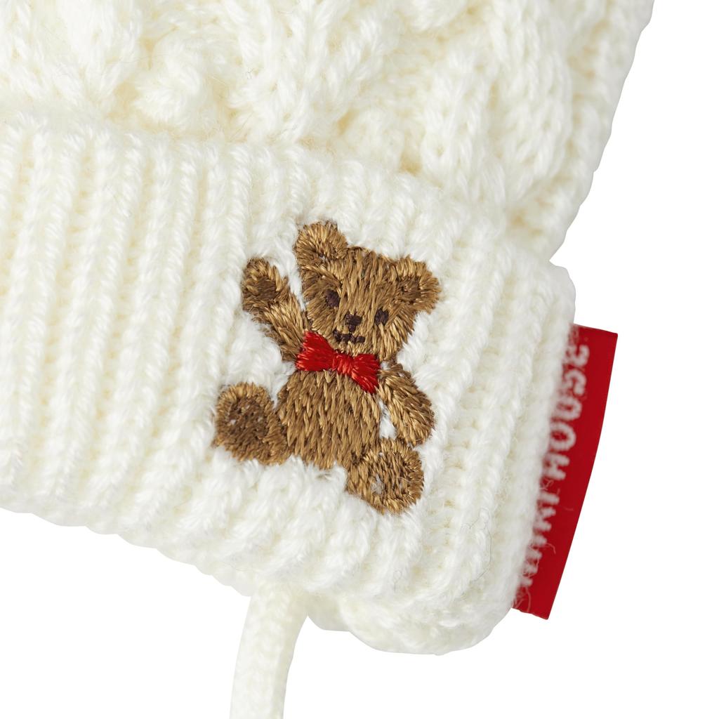 MIKI HOUSE Knitted Mittens with Bear Solid Cable Made in for Boys and Size M Drawstring, Design, Color, Knit, Japan, Girls, Baby, Kids, Children's