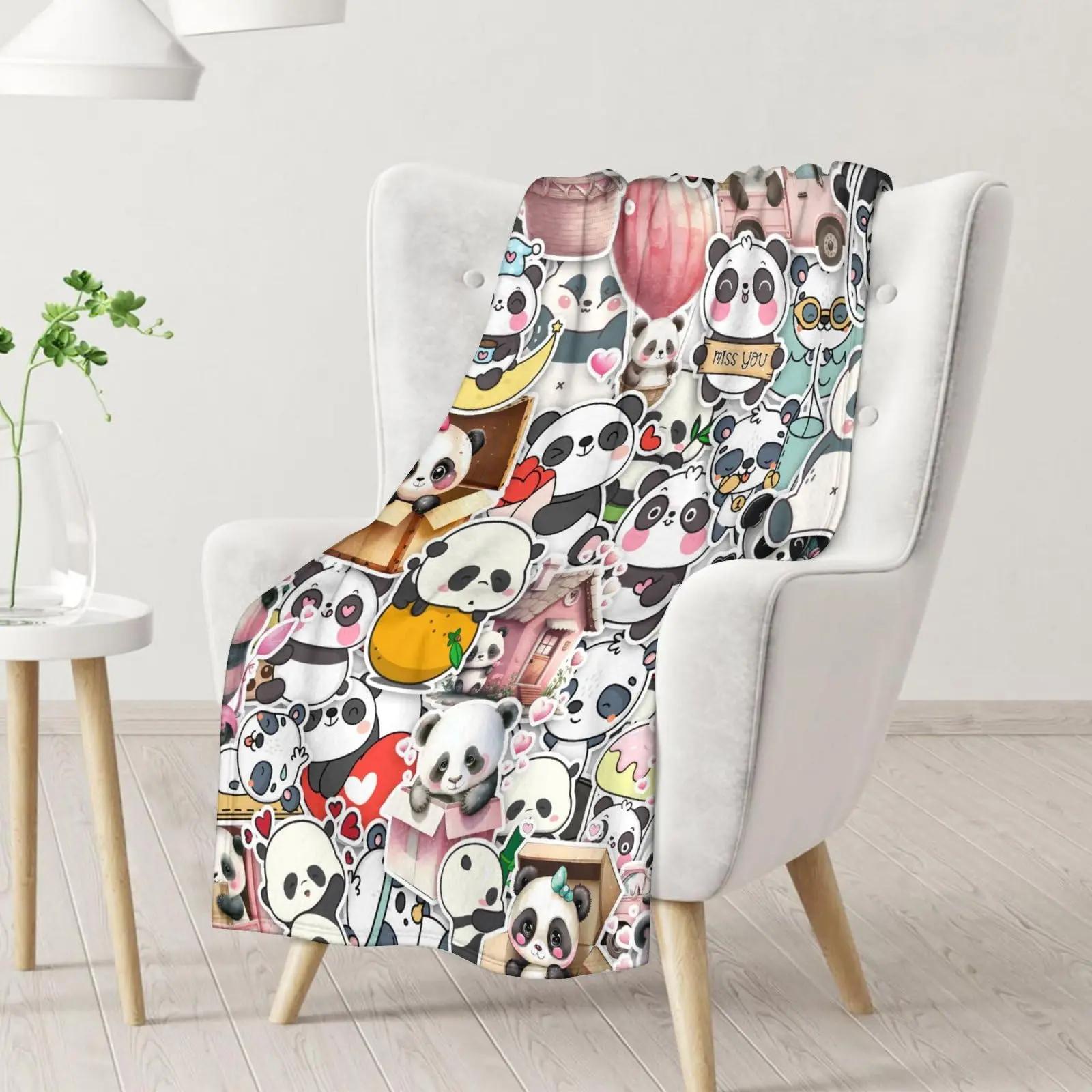 Monika Chen Unisex Panda Flannel Blanket Cartoon Animal Fuzzy Warm Throw Blanket For All Season Bedding Sofa Couch House Warming Decor Idea Gifts