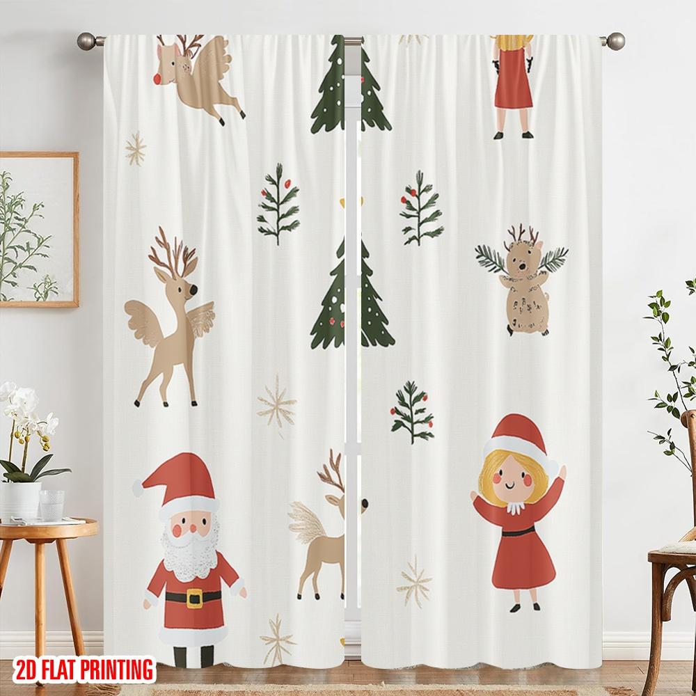 2pcs,2D plane printing Creative Curtains Cute Christmas Tree Angel Reindeer Santa (2) Versatile Polyester Fabric (without rod)