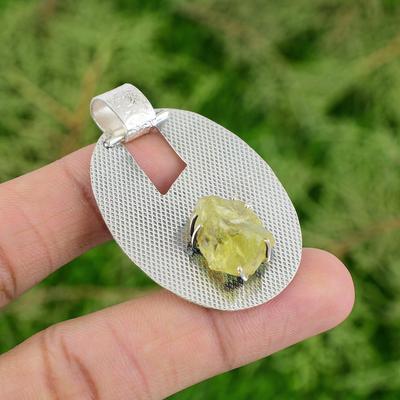 Lemon Topaz Rough Gemstone Sterling Silver Bezel Engagement Wedding New Pendant
