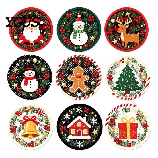 Decorative Table Protectors 9Pcs Christmas Wooden Coasters Set, Heat Resistant Cup Mats, Waterproof Round Wood Protection Mats for Home Office