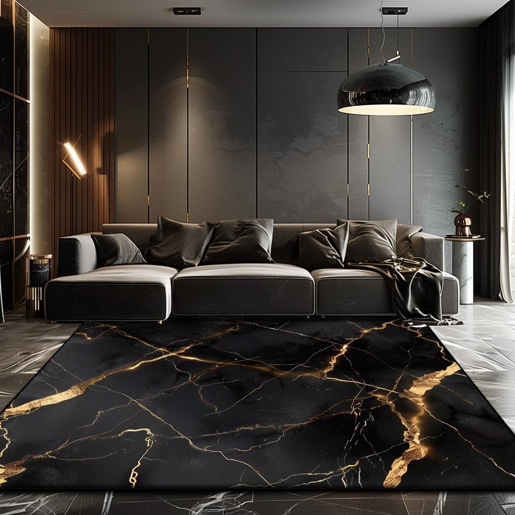 Black Golden Marble Living Room Rug Luxury Decoration Home Large Area Soft Carpets Lounge Bedroom Bedside Fluffy Antiskid Mat