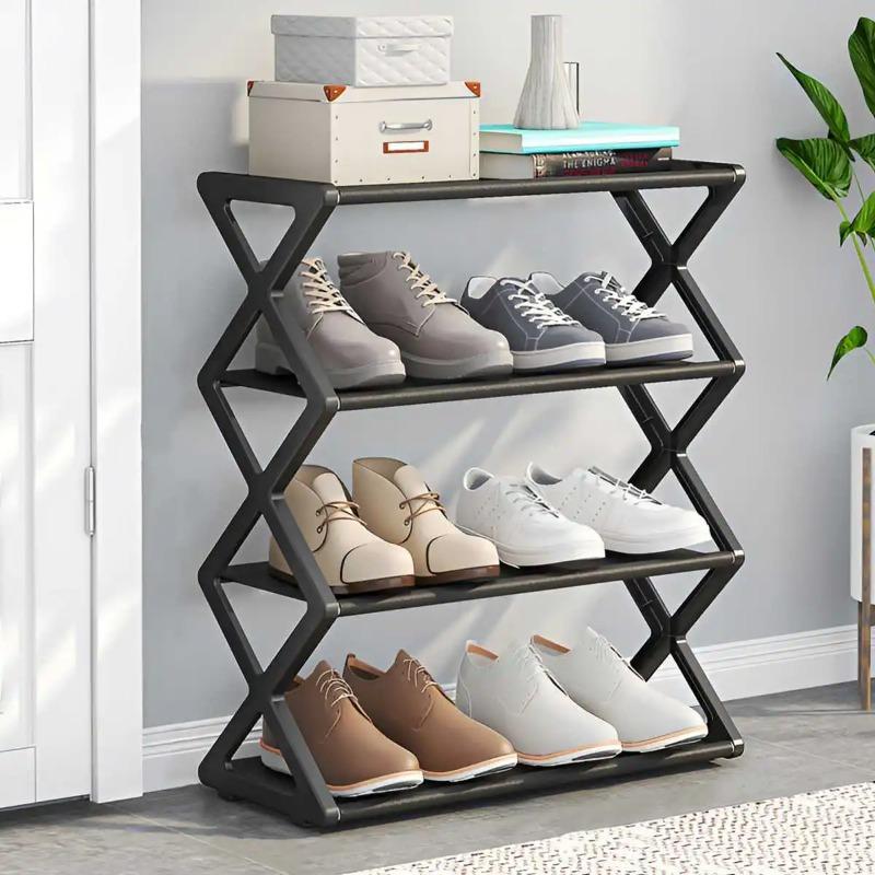 4-Tier X-Type Shoe Storage Rack, Dorm Rooms Multifunctional X-shaped Dust-proof Storage Rack for Entryways Hallways Bedrooms