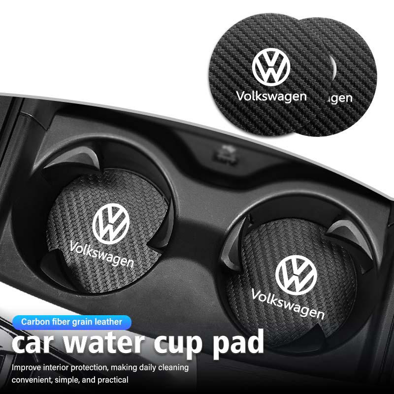 BIG1 For Volkswagen VW 2pcs Carbon Fiber Car Cup Mat Non Slip Water Cup Coaster Scirocco Passat Polo B5 B6 B7 CC Tiguan Sharan Touran