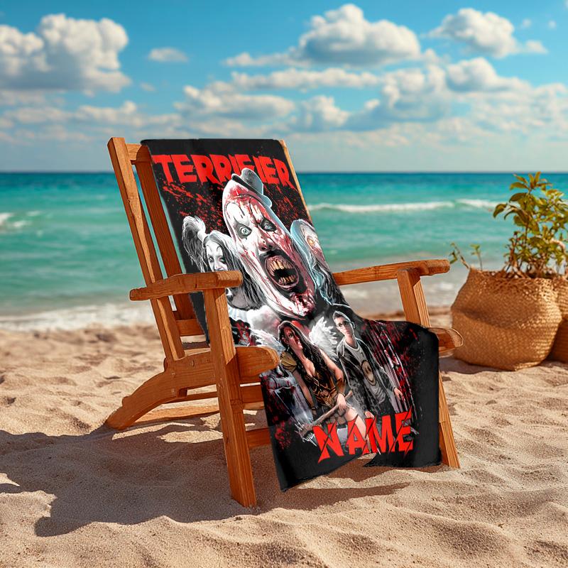 Personalized customized proof beach towel with Terrifier Art the Clown pattern - soft, absorbent,quick-drying,perfect swimming,camping&bathing