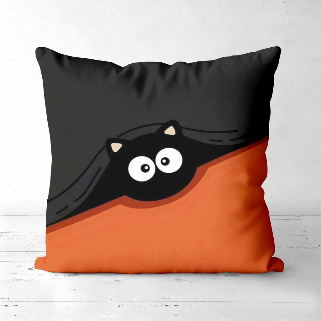 Cute Black Cat Pattern Orange And Black Throw Pillows Polyester pillowcase, sofa decorative cushion cov Headboard Pillow