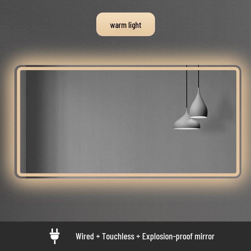 European-Style LED Square Bathroom Mirror with Touchscreen, Anti-Fog, Bluetooth, and Induction Features
