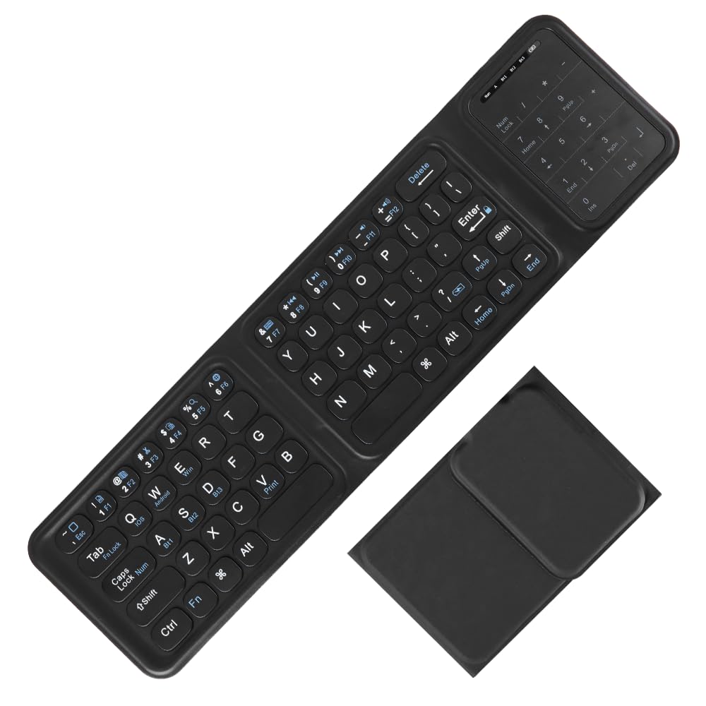 Ultra-thin Foldable Bluetooth Keyboard with Touchpad, Supports 3 Simultaneous Device Connections, Multi-Pairing, Auto ONOFF, Wireless & USB-C