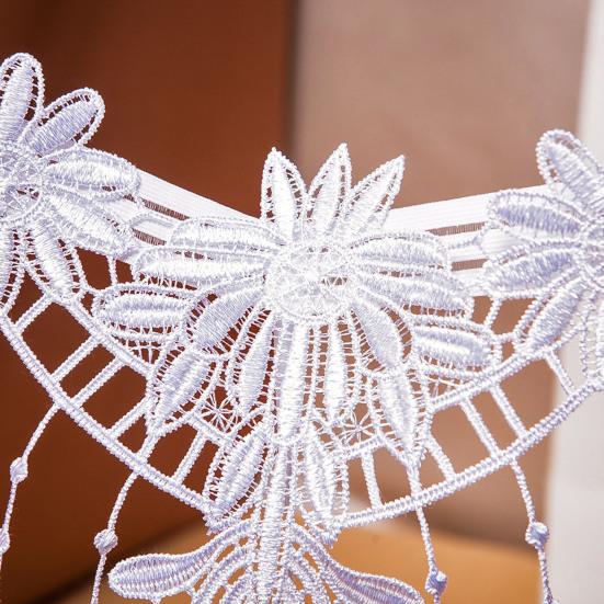 Women G-string Flower Embroidery Tassel Solid Color Hollow Out Faux Pearl Decor Spaghetti