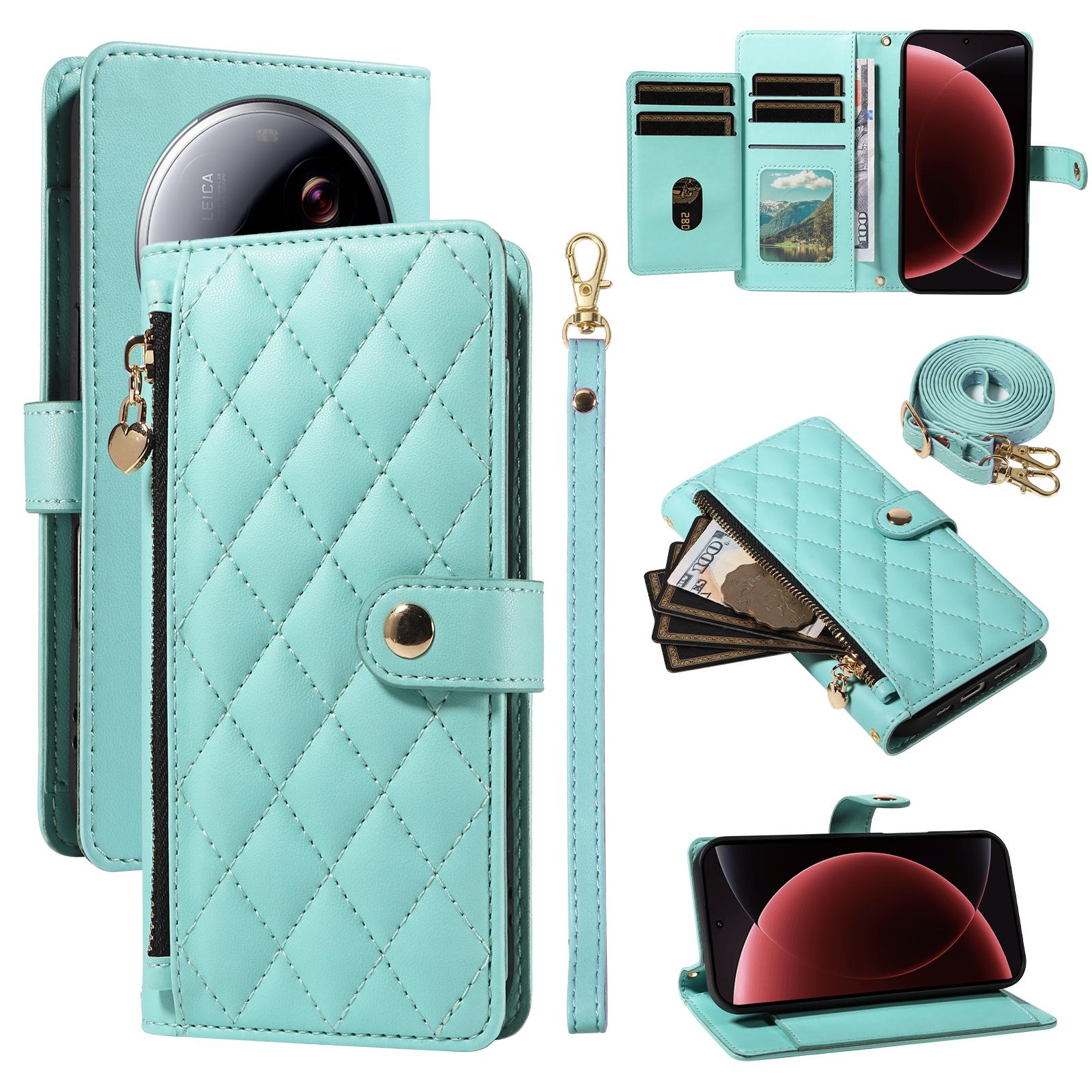 

For Xiaomi 15 Ultra Wallet Case with Straps,Rhombus Leather Stand Phone Cover Light Green