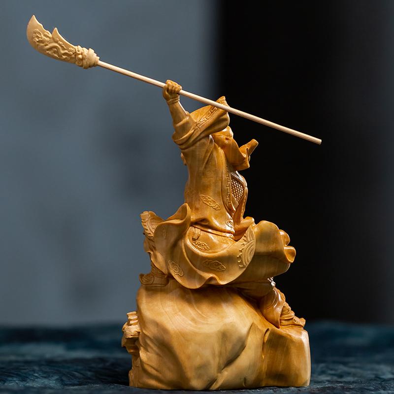 Boxwood Traditional Chinese Three Kingdoms GuanYu Wood Statue Office Decoration Feng Shui Ornaments Collection Wood Sculpture