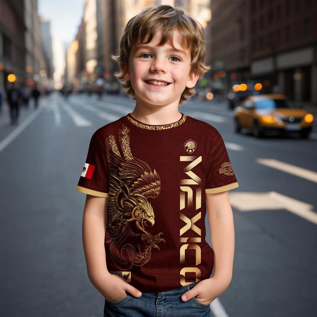 Kids Casual Short Sleeve T Shirt Mexico Themed Letter Print Lightweight Comfortable Summer Top for Boys and Girls