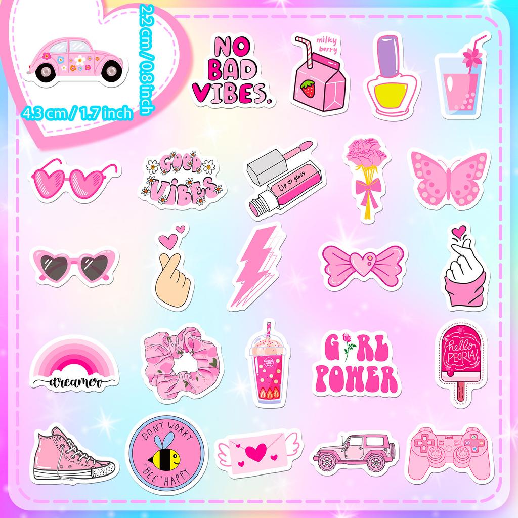 100 Small Size 4Cm Pink Mix And Match Stickers Vsco Color Mix And Match Pink Girl Graffiti Stickers