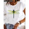 Dragonfly butterfly print blouse loose women's short-sleeved T-shirt round neck casual fashion daily