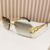 Rimless Square Cut Edge Sunglasses Metal Cheetah Frame Sun Glasses Traveling UV400 Design Double Bridge Vintage Eyewear Outdoor
