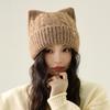 Women's Cute Cat Ear Thickened Knitted Hats Bowknot Warm Ear Protection Hats
