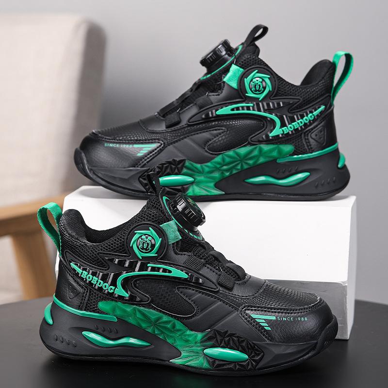 Boys shoes 2025 autumn new middle and older children's rotating buckle boys' basketball shoes actual training running shoes