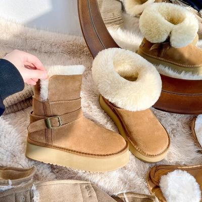 Thick-soled Fur Integrated Snow Boots Women's 2025 New Winter Velvet Thickened Warm Short Tube Two Wear Large Cotton Shoes