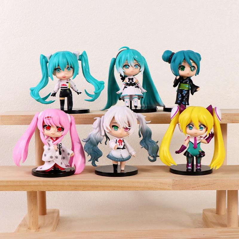 Q Version 6pcs/Set Anime Hatsune Miku Action Figure Static Statue Model Kit Toy Desktop Pc Case Ornament Decor Collectible Gift
