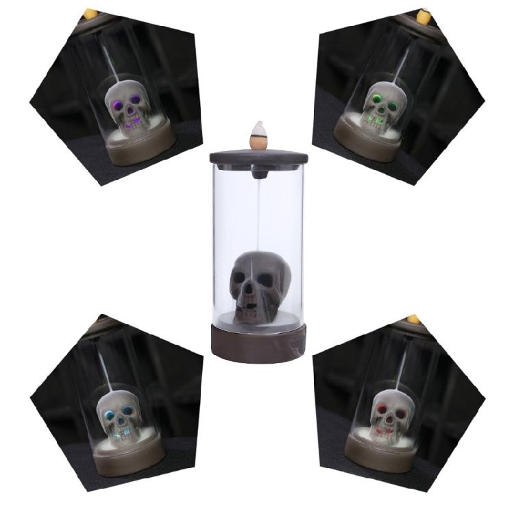 Windproof Lampshade LED Skull Ceramics Incenses Burners Waterfall Backflow Incenses Cones Holders for Home Decoration