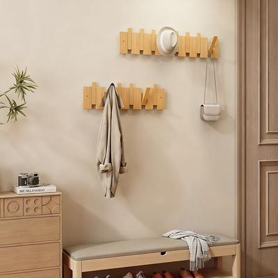 Punch-free Wall Mounted Black Walnut Coat Rack Solid Wood Clothes Hooks Hallway Entrance Door Hanger Bathroom Rack Home Decor