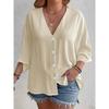 2025 New Women's Plus Size Casual V-Neck Long Sleeve T-Shirt Elegant Loose Blouse Solid Color Fashion Top for Spring Summer