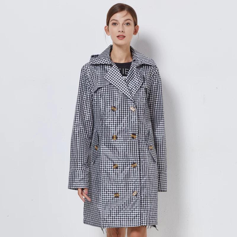 Fashion Retro Double Breasted Fitted Waist Trench Coat Raincoat Adult Women Outwear Poncho Mid Length Long Length Travel Big Belt