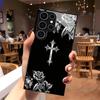 Tempered Glass Phone Case For SamsungGalaxy S26 S21 S22 S23 S24 S25 FE Ultra Plus Fall protective cover Black Rose & Cross