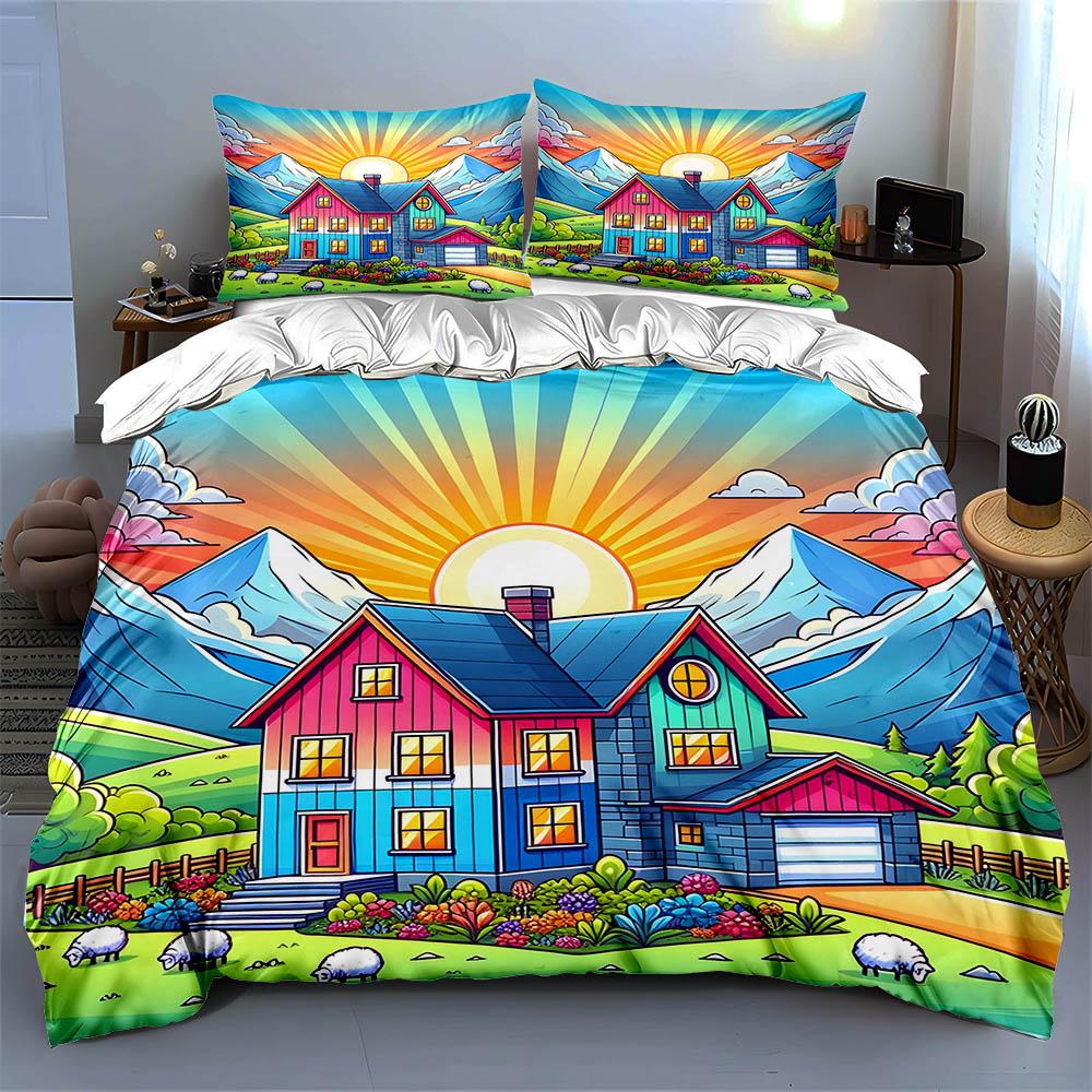 Colorful countryside scenery. Bedding Duvet cover sets Duvet covers Pillowcases gifts (1 * Duvet Cover 2 * Pillowcases, without duvet insert)