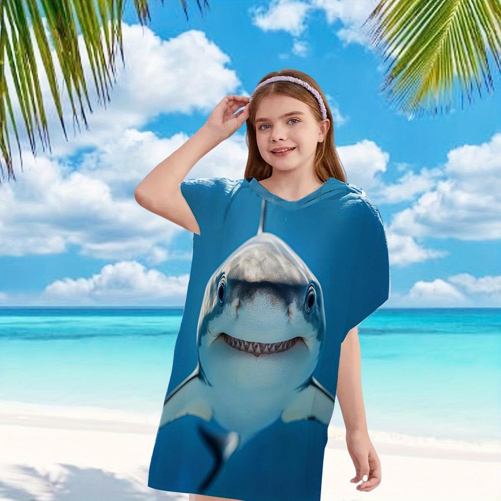 Realistisches Haifisch-Kapuzenhandtuch Einseitig 2D Weiche Mikrofaser Saugfähig Strandtuch Für Pool Strand Badezeit Kühnes Abenteuer Geschenk