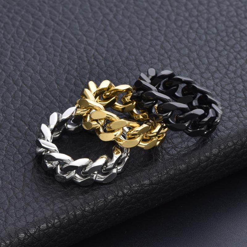 Titanium Steel Cuban Chain Ring Punk Personalized Adjustable Open Ring Minimalist Trendy Men Hipster Jewelry Birthday Holiday Gift