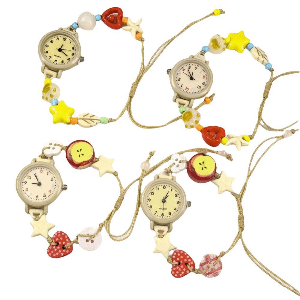 Beaded Star Heart Chain Watch Adjustable Quartz Watch Fashion Bracelet Watch  Women Girls