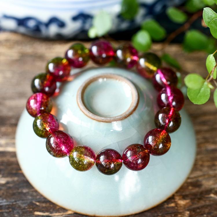 Natural Ice Watermelon Crystal Imitation Tourmaline Crystal Bracelet Tourmaline Bracelet for Women, Ladies' Jewelry Supply
