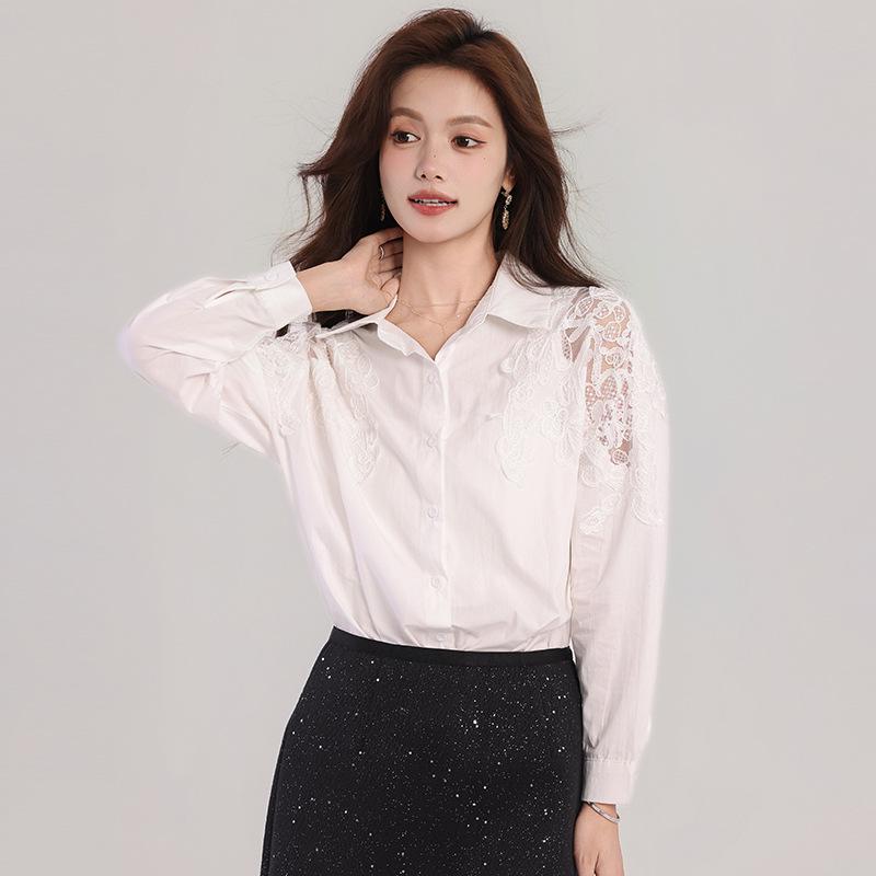 Elegant White Lace Shirt for Women - 2026 Spring Collection, Stylish & Trendy Loose Casual Design.