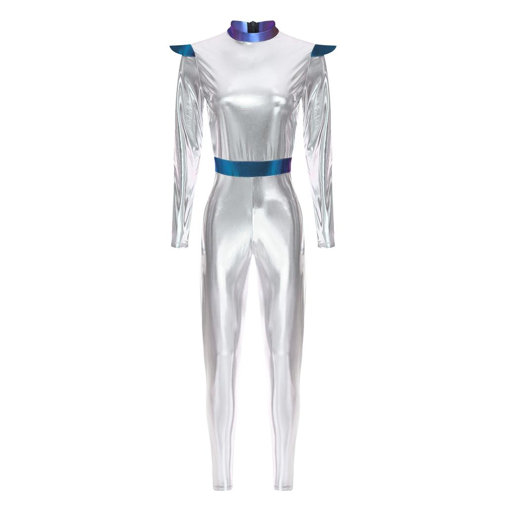 Dámský Halloweenský Kostým Mimozemšťana Dlouhý Rukáv Vysoký Pas Dlouhý Kombinézon Vesmírná Roztomilost Robotický Performance Oblek